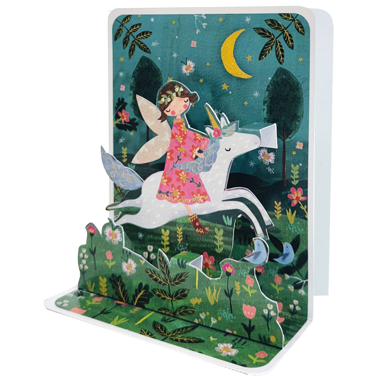 Pictura On The Unicorn's Back small pop-up card featuring a colorful unicorn design and intricate paper craft details.